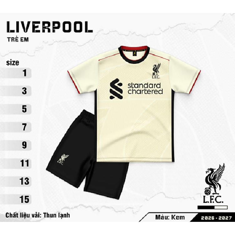 Bộ Quần Áo Bóng Đá Trẻ Em - Liverpool 25/26 ( Vải Thun )