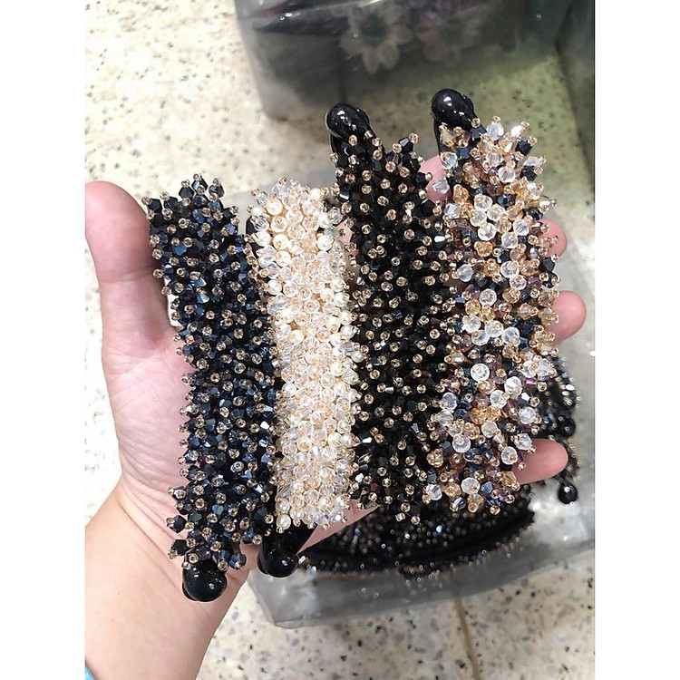 kẹp tóc dạng đứng - kẹp me đính hạt cườm cao cấp (tóc dày)