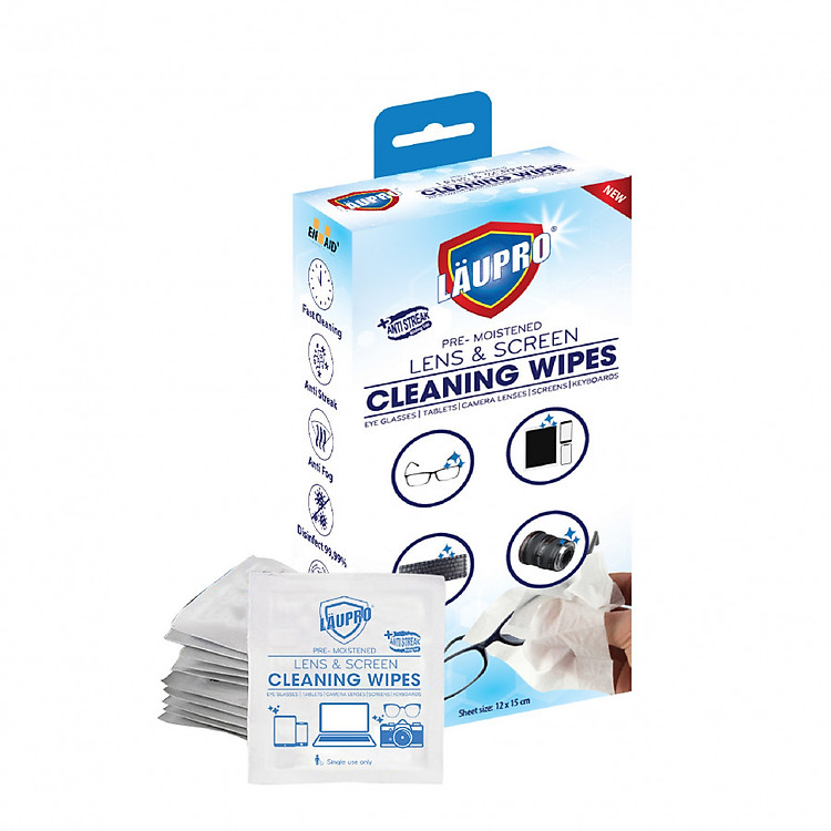 Khăn ướt Kháng Khuẩn CHỨA CỒN Läupro LENS - Lau Kính Mắt & Các Dụng Cụ Quang Học - Hộp 20 gói - Hoàn toàn Sạch Khuẩn & Vi rút gây bệnh - (Laupro) Được Kiểm Nghiệm & Chứng Nhận!