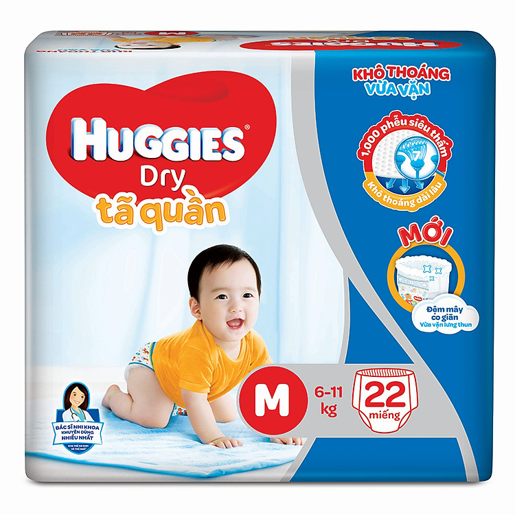 Tã Quần Huggies Dry Gói Trung M22 (22 Miếng) - Bao bì mới