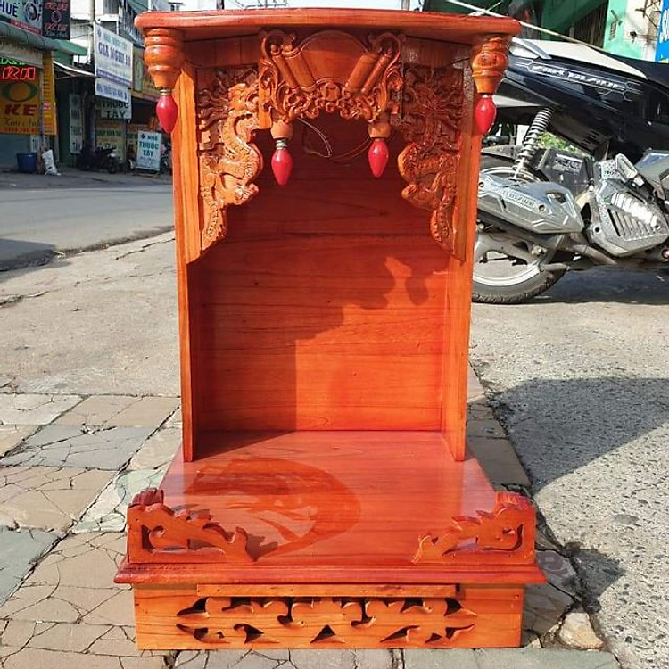 Bàn thờ thần tài ông địa gỗ xoan ngang 40 cm lọng