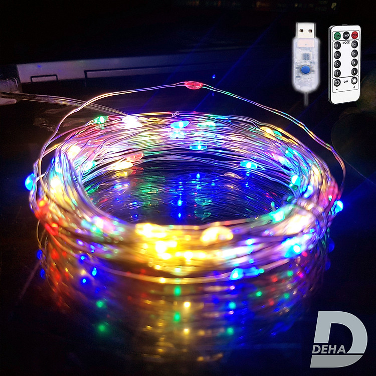 Dây đèn led đom đóm DEHA trang trí nguồn USB kèm điều khiển 8 chế độ nháy nhiều màu