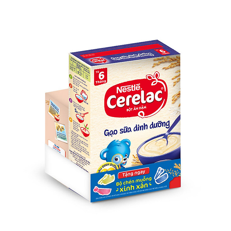 Bột Ăn Dặm Nestlé Cerelac - Gạo Sữa Dinh Dưỡng (200g) - Tặng Kèm Bộ Chén Muỗng Ăn Dặm