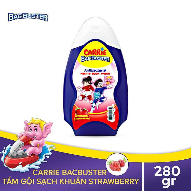 Sữa Tắm Gội Sạch Khuẩn Cho Bé Carrie BacBuster Strawberry 280g