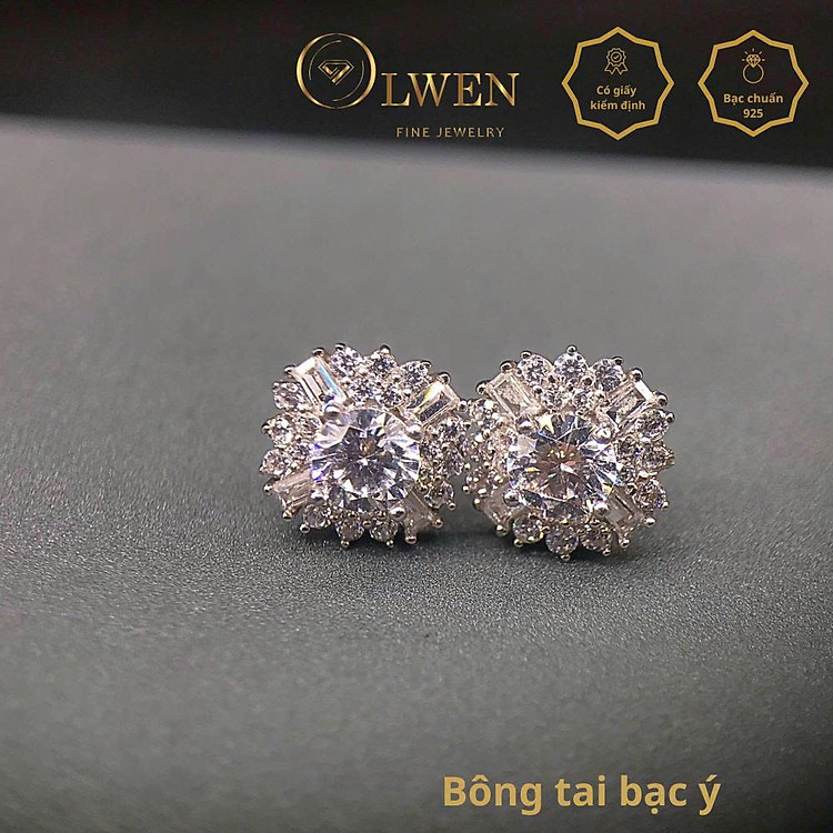 Bông tai bạc ý 4 cánh tinh tế đính đá phong cách sang trọng, thanh lịch, phù hợp đi tiệc, đi làm - 59292.2