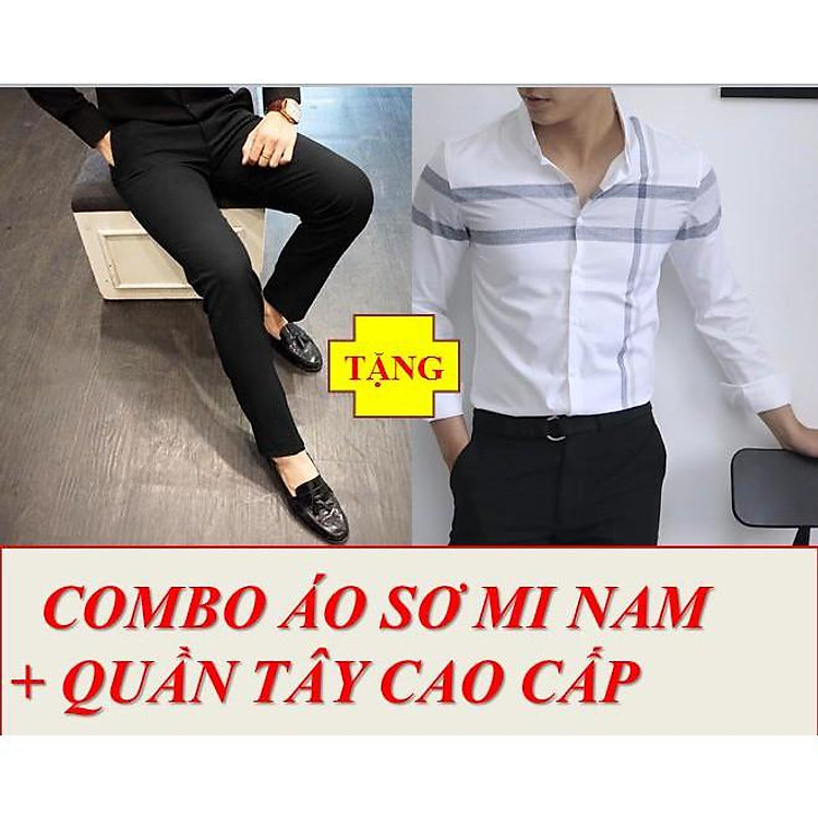 COMBO ÁO SƠ MI AKHOI TRẮNG + QUẦN TÂY ĐEN NAM THỜI TRANG