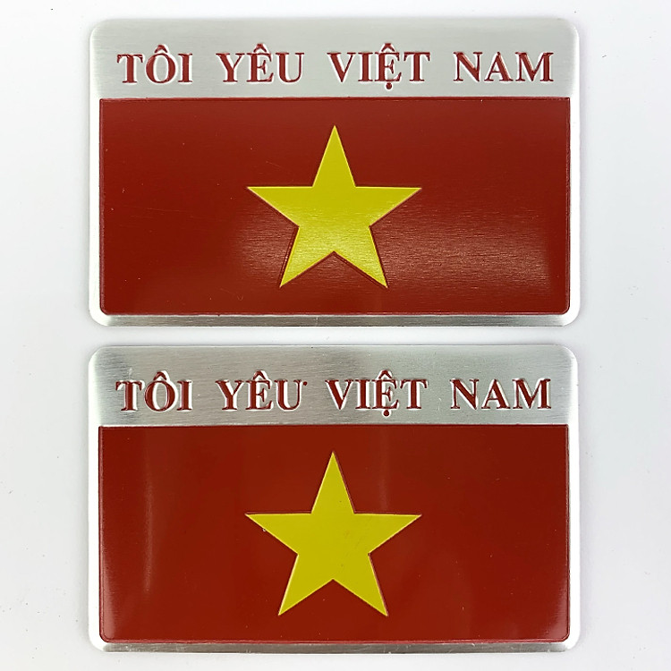 Bộ 2 Sticker kim loại hình cờ Tôi Yêu Việt Nam dán trang trí ô tô, xe máy (5cm x 8cm)