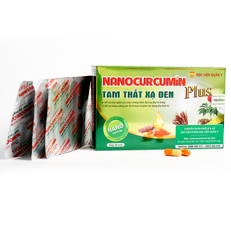 Thực Phẩm Chức Năng Nano Curcumin tam thất xạ đen PLUS Học Viện Quân Y (12 hộp x 30 Viên)