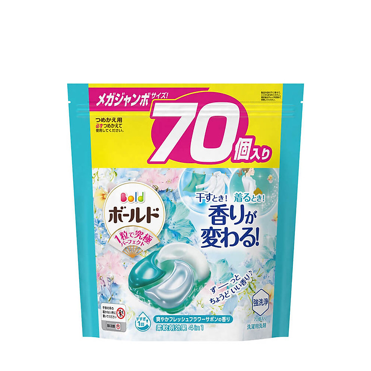 Viên giặt xả Bold GelBall 4D P&G hương hoa tươi mát túi refill 70 viên