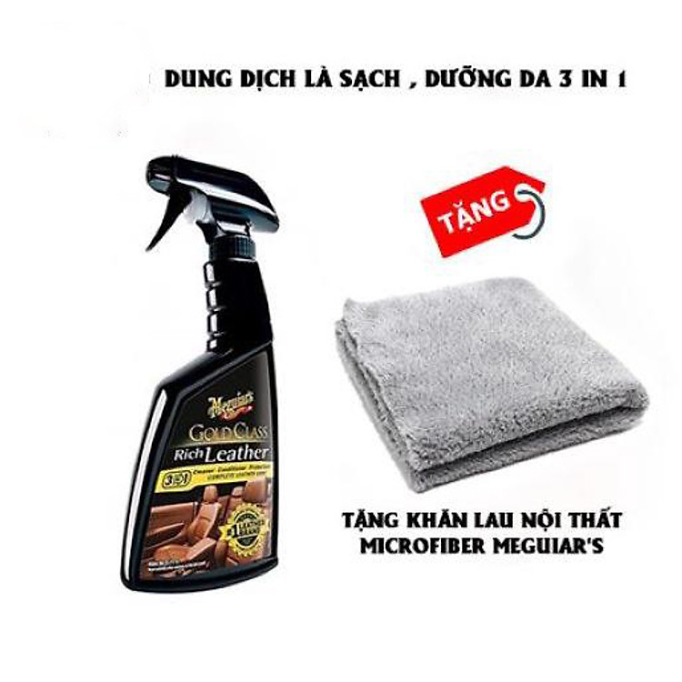 Meguiar's MUA Chai xịt dưỡng da 3 trong 1 TẶNG khăn lau nội thất - Gold Class Rich Leather & Supreme Towel / G10916