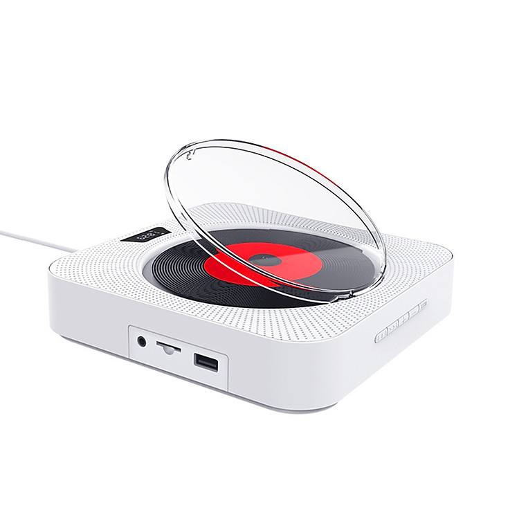 Đầu đĩa CD gắn tường Loa Bluetooth với Điều khiển từ xa Đài FM Thẻ TF Máy nghe nhạc Đĩa Nhạc 3.5mm Đầu ra Tai nghe - Trắng