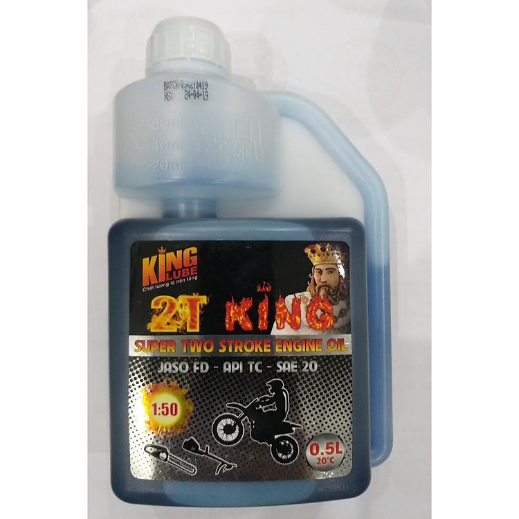 Dầu nhớt 2 thì cho máy cưa , máy cắt cỏ cao cấp KING 2T - API TC JASO FD, SAE 20 - 500ml - tăng cường công suất, bảo vệ liên tục, tiết kiệm nhiên liệu. Sản phẩm chính hãng 100%
