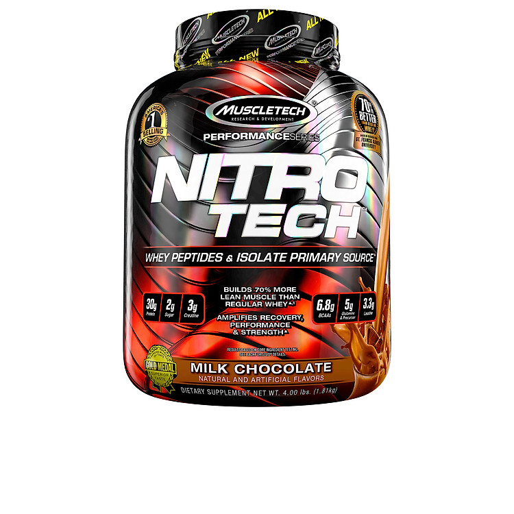 Sữa Tăng Cơ Nitro Tech 5lbs (2.27kg) - Hương Socola - Hàng chính hãng đầy đủ tem nhãn bộ y tế - Quà tặng ngẫu nhiên
