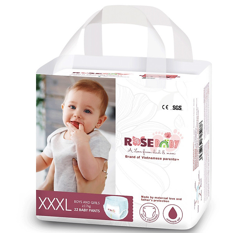 Bỉm tã quần ROSE BABY size XXXL 22 miếng (>18kg)