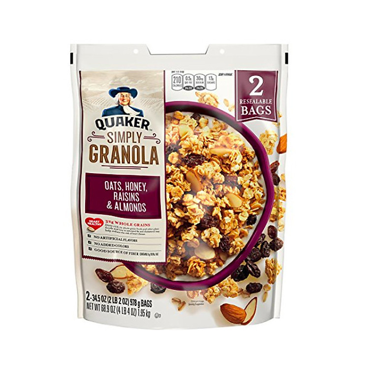 Yến Mạch Granola Kết Hợp Yến Mạch Cán Mỏng với Mật Ong, Nho Khô Mỹ và Hạnh Nhân (1 Set = 2 bịch)