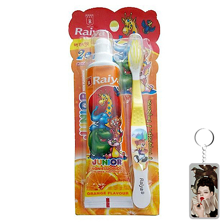 Bàn chải & kem đánh răng trẻ em Raiya Hương cam 75g + Móc khóa