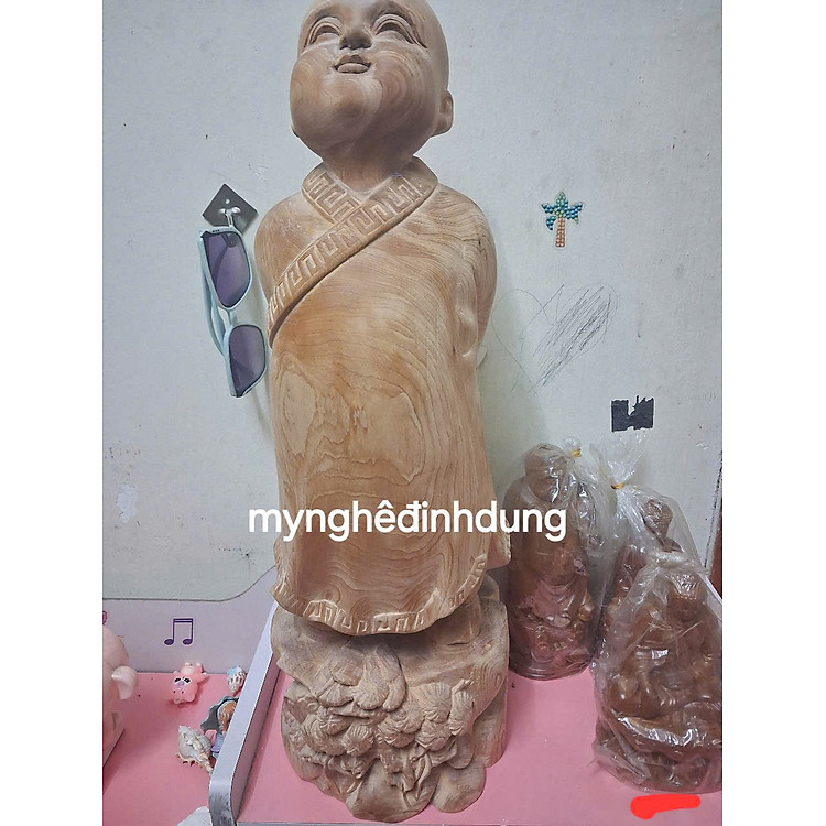 Tượng Chú Tiểu Gỗ Ngọc Am (50x17x16cm) - Ảnh 3