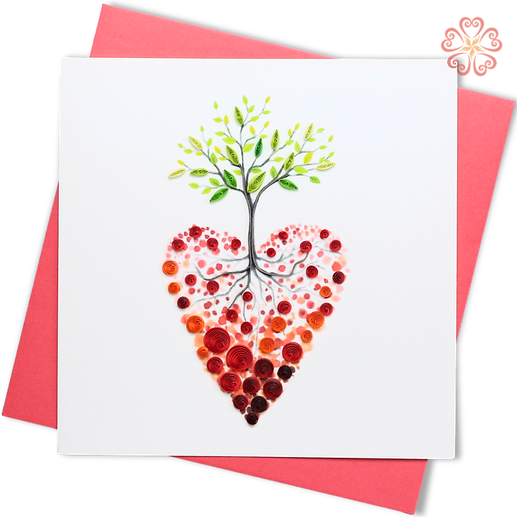 Thiệp Giấy Xoắn Nghệ Thuật - Cây Tình Yêu - Tree of Love - Love Valentine - 15 x 15 - VN2XM115D77NN