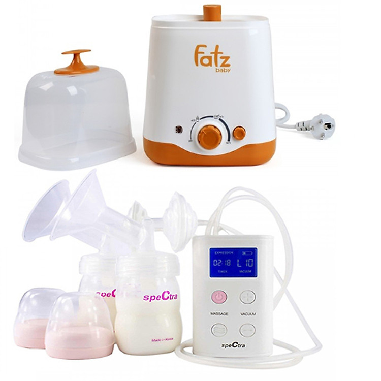 Combo Máy Hút Sữa Spectra 9S + Máy Hâm Nóng Và Tiệt Trùng 2 Bình Cổ Rộng FatzBaby FB3012SL
