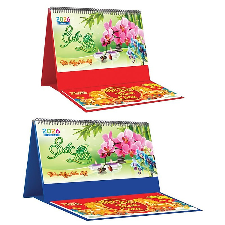 LỊCH TẾT 2026 - Lịch Để Bàn Ngang Có Note 2026 (25 x 12cm) (KV 12 Mẫu) - Màu Đế Ngẫu Nhiên