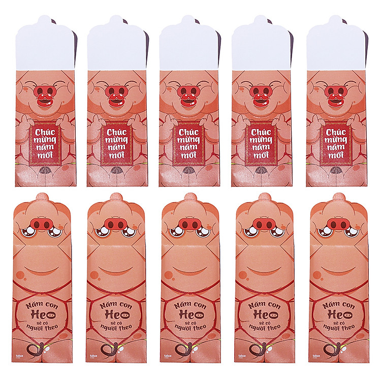 Bao Lì Xì Pig Cột Dây 2 Cảm Xúc (Xấp 10 bao)