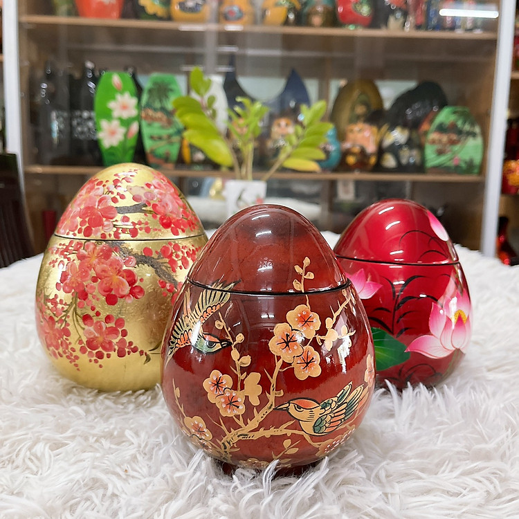 Hủ trứng sơn mài cao cấp (Size S: D9xH12 cm)