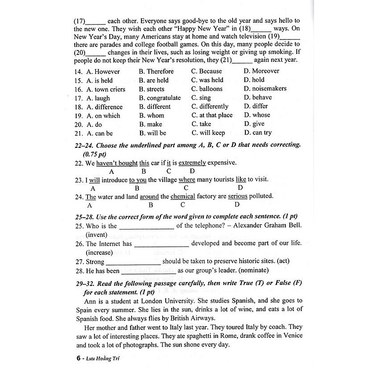 Bộ Đề Thi Tuyển Sinh Môn Tiếng Anh Vào Lớp 10 (Lưu Hoằng Trí) - Ảnh 6