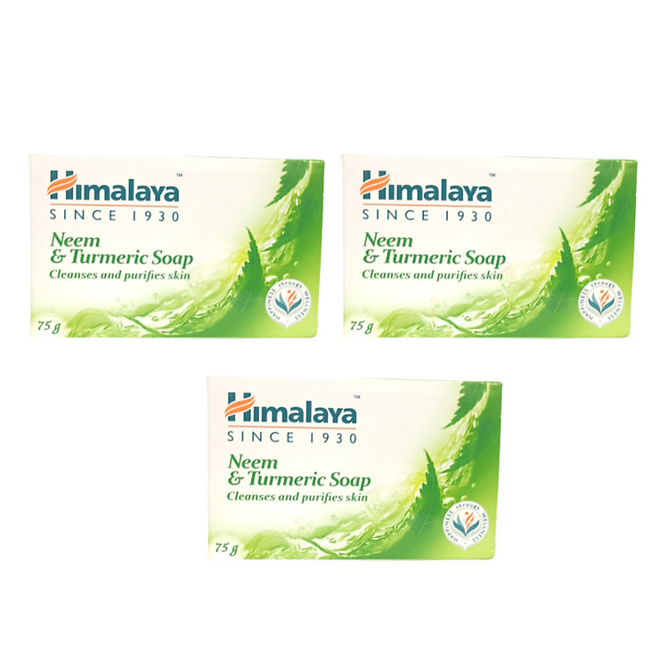 Ba Cục Xà Phòng Himalaya Giúp Kháng Viêm, Kháng Khuẩn Hỗ Trợ Ngăn Ngừa Mụn Lưng - Neem & Turmeric Soap 75g