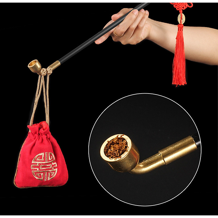 Tẩu thuốc cán dài bằng gỗ và hợp kim đồng (35 cm) - Ảnh 5