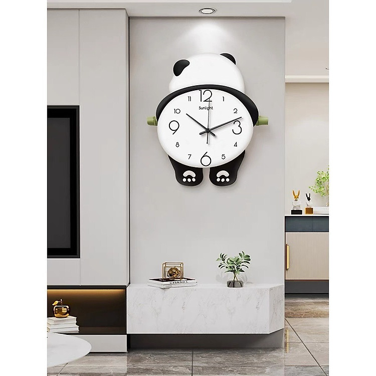 (HCM) Tranh đồng hồ đèn led gấu trúc dễ thương trang trí phòng bé kèm đinh treo