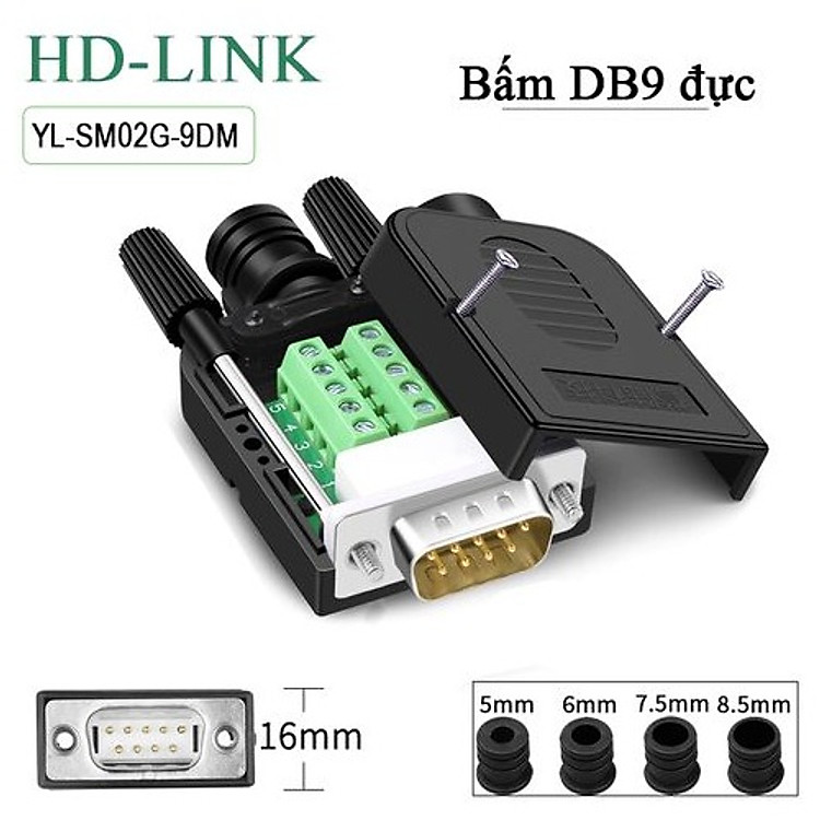 Đầu giắc bắt vít cổng COM DB9 RS232 đực - cái HD-Link YL-SM02G-9DM/F. HÀNG CHÍNH HÃNG !!!