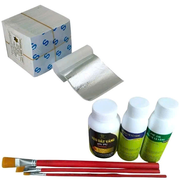 Combo dát vàng Gốc Pu gồm 1000 lá vàng kèm phụ kiện, dát trên gỗ, kim loại, nhựa, đá, thủy tinh, gốm sứ