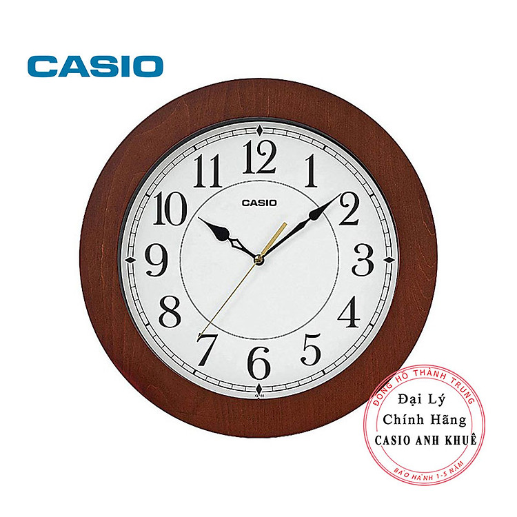 Đồng Hồ Treo Tường Casio IQ-133-5DF Vỏ Gỗ, Kim Trôi Im Lặng