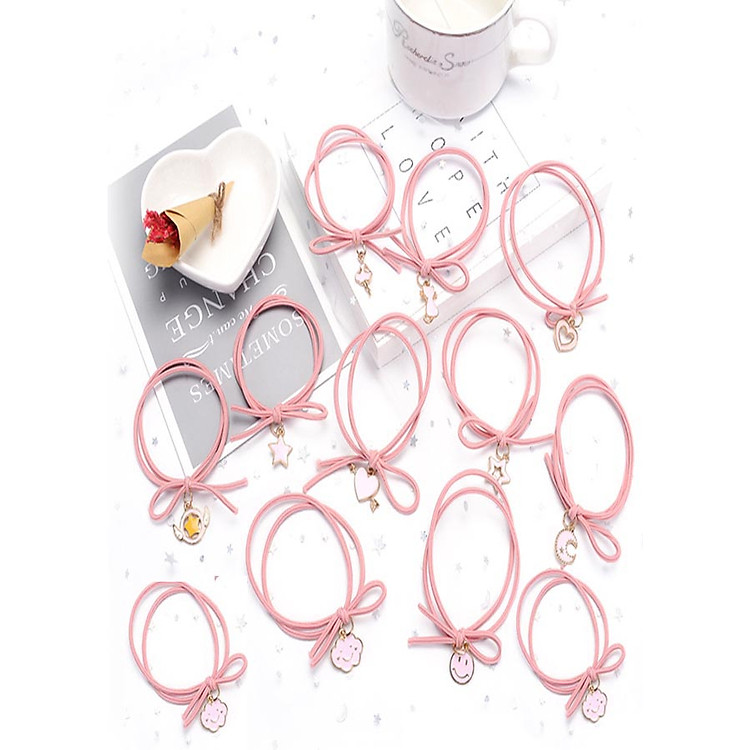 Bộ 12 dây cột tóc màu hồng Hàn Quốc dễ thương