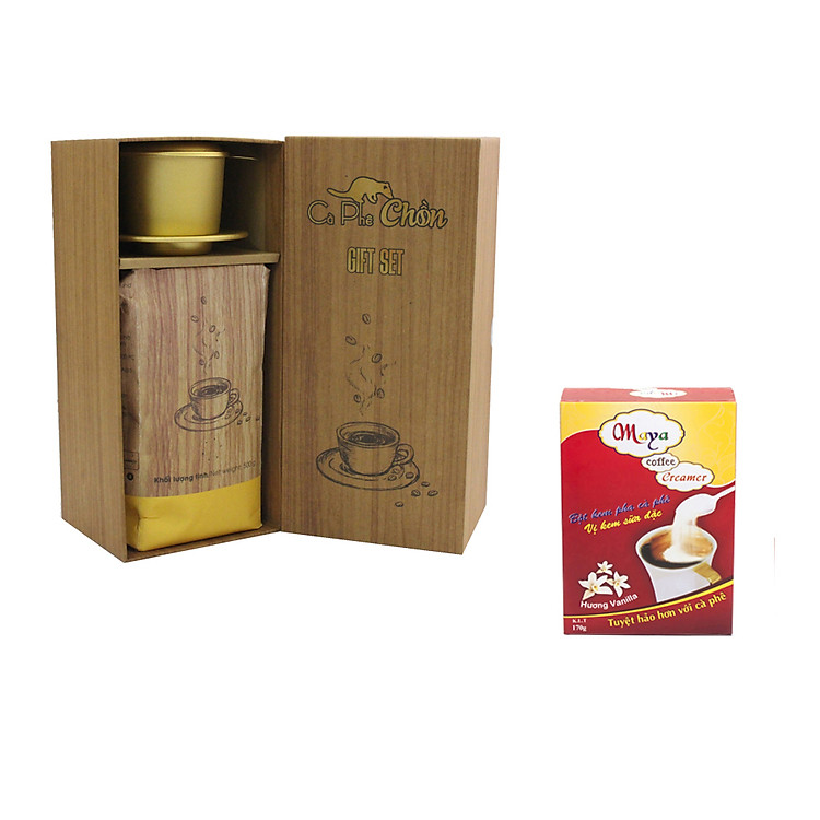 Combo: hộp quà cà phê chồn 500g + bột kem pha cà phê