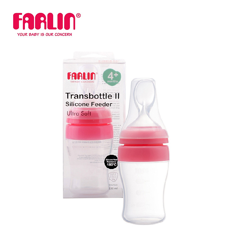 Bình Thìa Ăn Dặm Cho Bé Cổ Rộng FARLIN - Màu hồng - 150ml