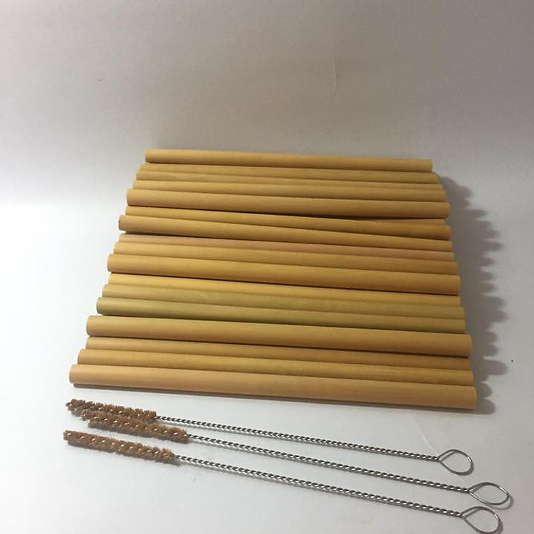 Ống hút tre tự nhiên loại đẹp - set 50 ống tặng kèm 3 cọ xơ dừa cán thép vệ sinh ống