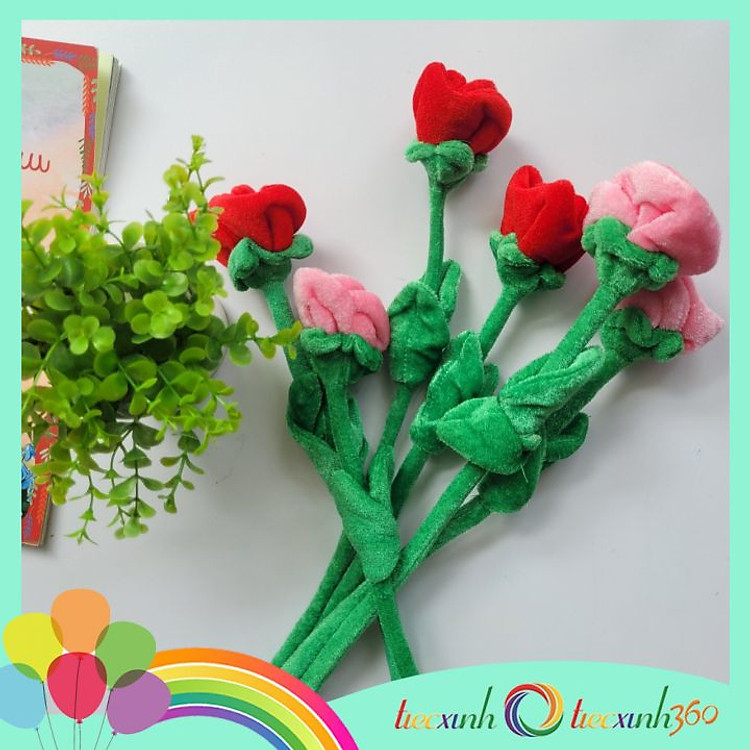 Nhánh Hoa Vải Nhung Trang Trí Độc Đáo - Hồng Đỏ - Ảnh 4