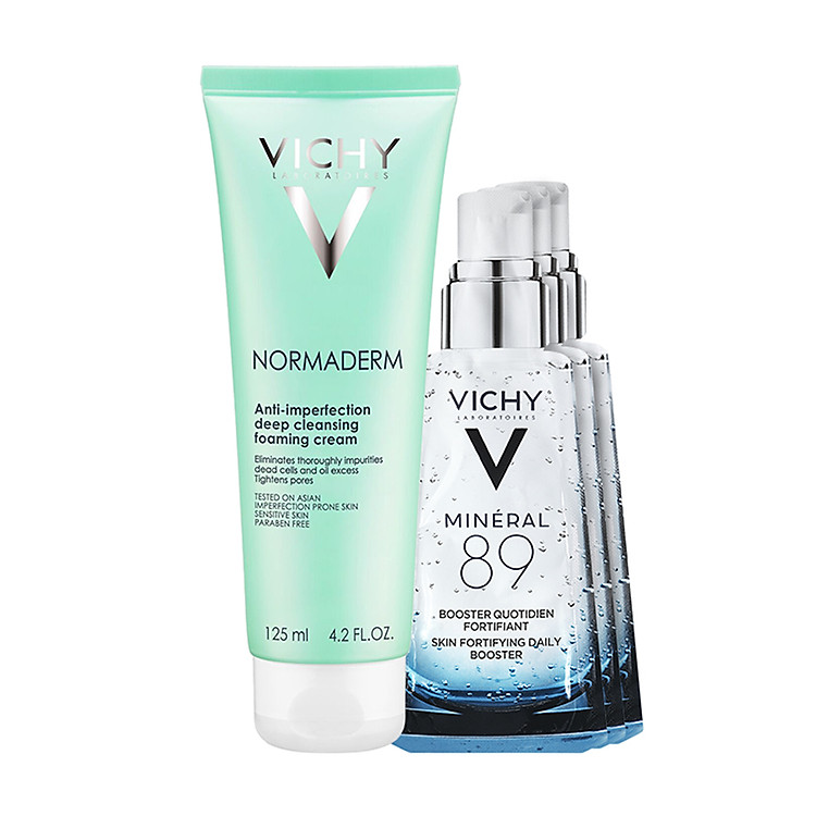 Bộ Sữa Rửa Mặt Dạng Kem Giúp Ngừa Mụn & Se Khít Lỗ Chân Lông Vichy Normaderm Foaming Cream