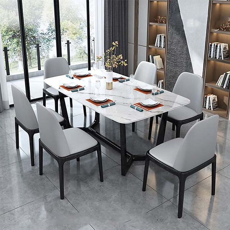 Bộ bàn ăn 6 ghế M3 gỗ cao su Juno Sofa hiện đại