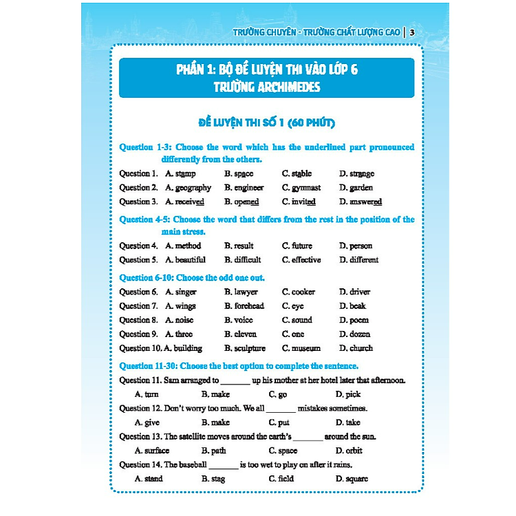 Bộ đề luyện thi môn Tiếng Anh vào lớp 6 trường chuyên (có đáp án) - Ảnh 4