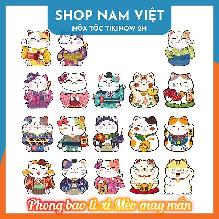 Phong Bao Lì Xì Ánh Kim Mèo Thần Tài Cầu May Mắn Quý Mão 2023 (Ngẫu Nhiên) (Set 10 bao)