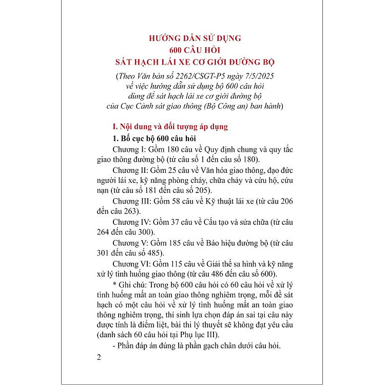 600 Câu Hỏi Dùng Cho Sát Hạch, Cấp Giấy Phép Lái Xe Cơ Giới Đường Bộ (Bản Cập Nhật Mới Nhất 2025) - Ảnh 5