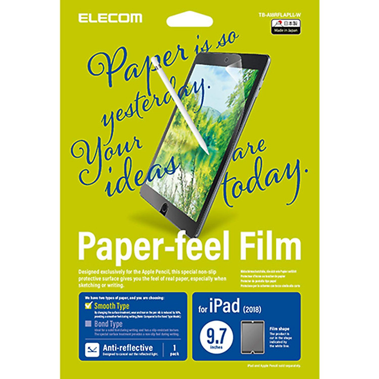 Miếng dán màn hình cho Ipad 9.7 inches Elecom Paper- Feel TB-A18RFLAPLL-W - Hàng chính hãng