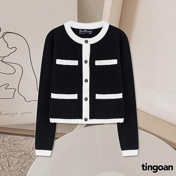 Áo len cardigan 4 túi đen viền trắng tingoan JENNIFER CARDIGAN/BL
