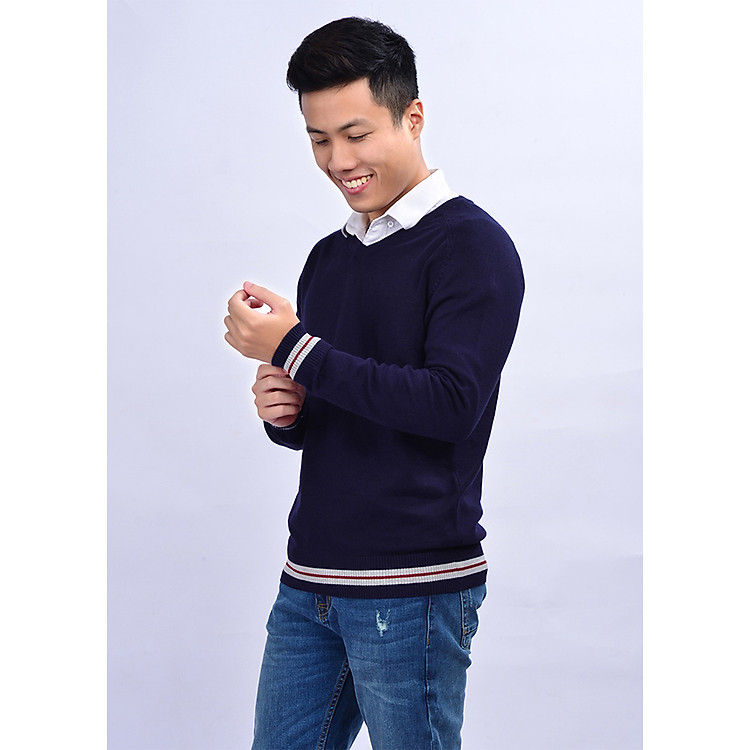 Áo len nam cổ tim, kẻ gấu N820