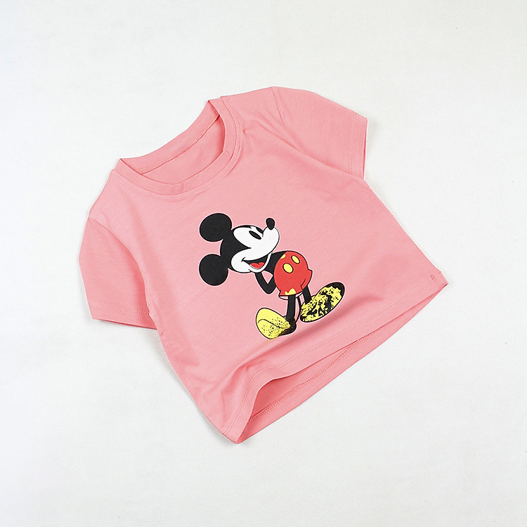 Áo thun croptop cổ tròn in Mickey cartoon cho bé gái từ 10 đến 42 kg 05319-05328
