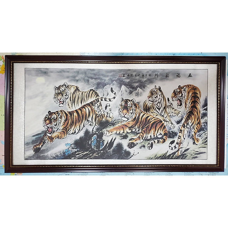 TRANH TREO PHONG THỦY - NGŨ HỔ - NGŨ PHÚC LÂM MÔN ( tranh thủy mặc)