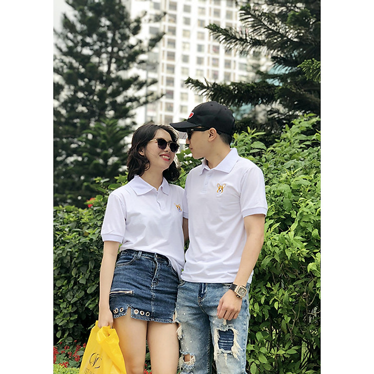 Áo đôi trắng cổ bẻ