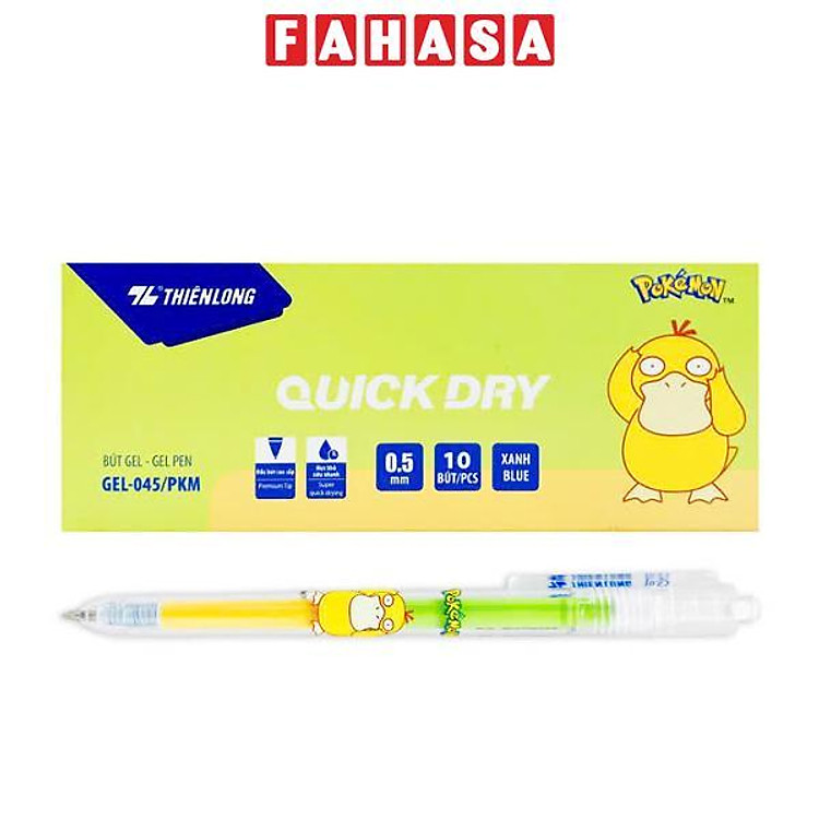 Hộp 10 Bút Gel Quick Dry Pokemon 0.5 mm - Thiên Long GEL-045/PKM - Mực Xanh - Psyduck